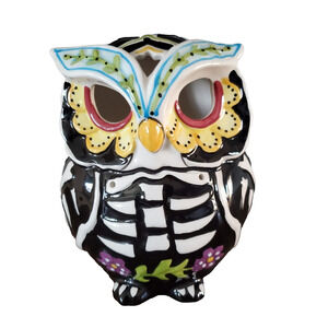 Blue Sky Clayworks Ceramic Skelton Owl Tealight Holder by Heather Goldminc Shelf